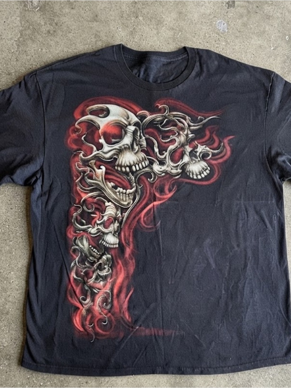 Men's Black Skull Graphic Tee with Red Accents